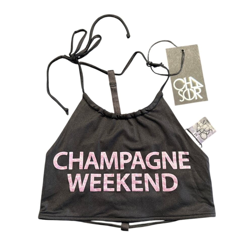 NWT Chaser Champagne Weekend Black/Pink Bikini Top Women’s Medium